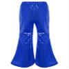 Agoky Kids Girls Sparkly Sequins Dance Pants Wide Leg Bell Bottoms Flared Trousers Hip Hop Jazz Disco Performance Costume Royal Blue 11-12 Years view 2