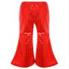 Agoky Kids Girls Sparkly Sequins Dance Pants Wide Leg Bell Bottoms Flared Trousers Hip Hop Jazz Disco Performance Costume Red 9-10 Years view 2