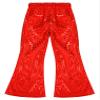 Agoky Kids Girls Sparkly Sequins Dance Pants Wide Leg Bell Bottoms Flared Trousers Hip Hop Jazz Disco Performance Costume Red 9-10 Years view 3