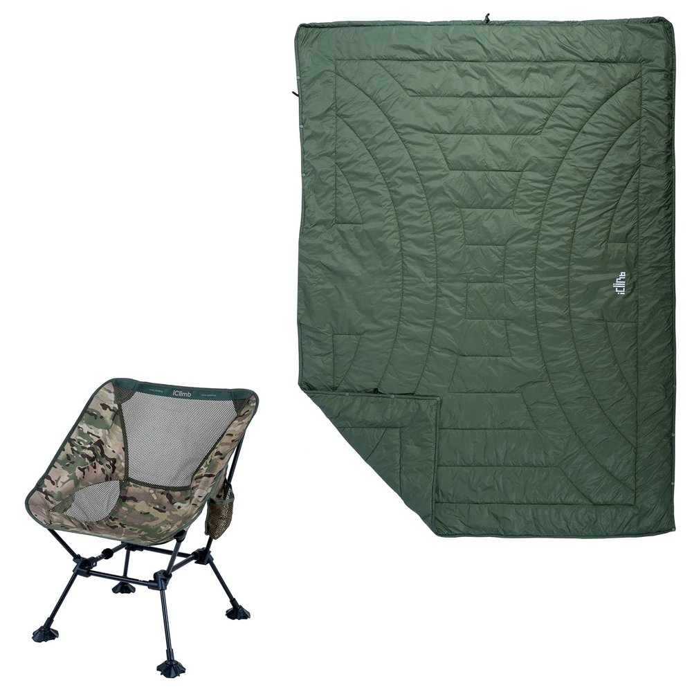 iClimb 1 3M Thinsulate Insulation Warm Blanket and 1 Anti-Sinking Large Feet Chair Bundle, Ultralight Compact for Single Person Outdoor Backpacking Hiking Camping Beach Concert