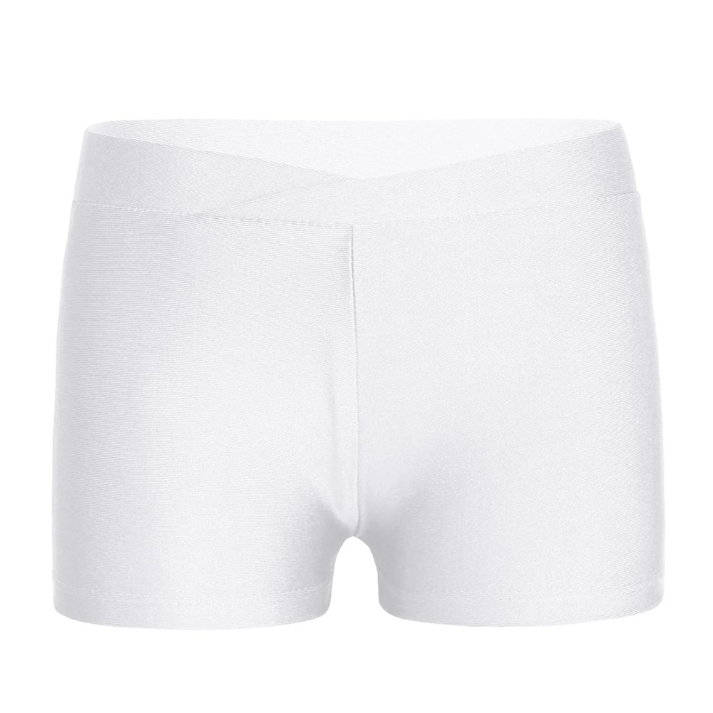 Huimingda Kids Girls Athletic Gymnastics Shorts Dance Shorts Tumbling Volleyball Cheer Ballet Bottoms White 8-10 Years