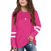 Little Girls Casual Long Sleeve T Shirts Crewneck Tunic Tops 4-13Y Kids Button Striped Tee (06#Hot Pink, 6-7 Years) view 1