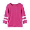 Little Girls Casual Long Sleeve T Shirts Crewneck Tunic Tops 4-13Y Kids Button Striped Tee (06#Hot Pink, 6-7 Years) view 4