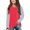 Little Girls Casual Long Sleeve T Shirts Crewneck Tunic Tops 4-13Y Kids Button Striped Tee Blouses (10#Red, 6-7 Years) view 1
