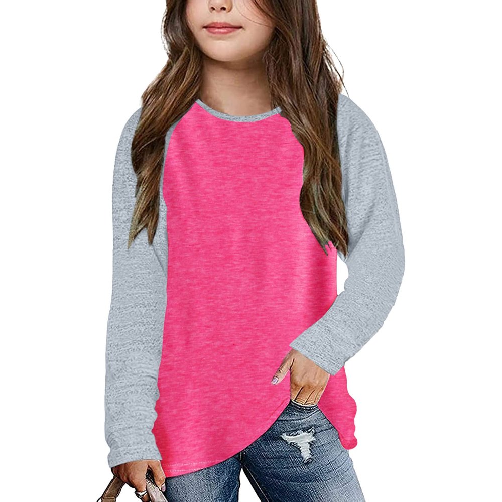 Little Girls Casual Long Sleeve T Shirts Crewneck Tunic Tops 4-13Y Kids Button Striped Tee (01#Hot Pink, 10-11 Years)