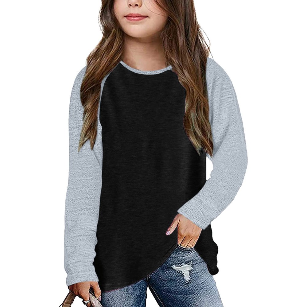 Little Girls Casual Long Sleeve T Shirts Crewneck Tunic Tops 4-13Y Kids Button Striped Tee Blouses (09#Black, 6-7 Years)