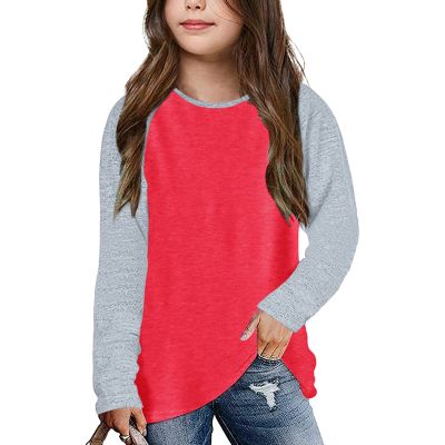 Little Girls Casual Long Sleeve T Shirts Crewneck Tunic Tops 4-13Y Kids Button Striped Tee Blouses (10#Red, 10-11 Years)