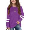 Little Girls Casual Long Sleeve T Shirts Crewneck Tunic Tops 4-13Y Kids Button Striped Tee (07#Purple, 6-7 Years) view 1