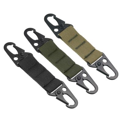 PATIKIL Belt Keeper Key Clip Set, 3Pcs Nylon Webbing Buckle Keychain with Double Side Clip for Outdoor Camping Hiking, Black Green Khaki