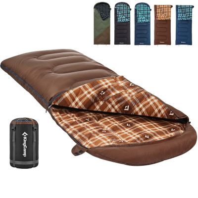 KingCamp Sleeping Bag for Adults, Cold Weather & Warm XL Big and Tall Flannel Sleeping Bags with Compression Sack Portable Waterproof Essentials Gear Accessories for Outdoor Camping (Coffee Left)