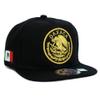 Mexican Hat Mexico State Federal Logo Embroidered Snapback Flat Bill Baseball Cap (Oaxaca- Black/Gold) view 1