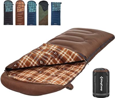 KingCamp Cotton Flannel Sleeping Bag, 90x35 Sleeping Bags for Adults Cold Weather, Big and Tall, Zip Together for 2P Sleeping Bag for 4 Season, Lightweight, Water Resistant for Camping Backpacking