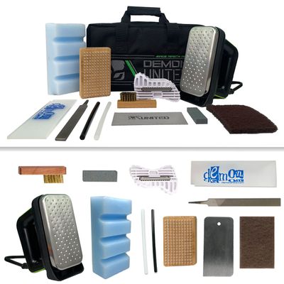 DEMON UNITED USA Gold Edition Ski & Snowboard Tuning Kit, Demon Hyper Wax, Ski Hot Wax Iron, Edge Tuner, Nylon Brush, & More! (Gold Edition Plus 5 Wax Pack)