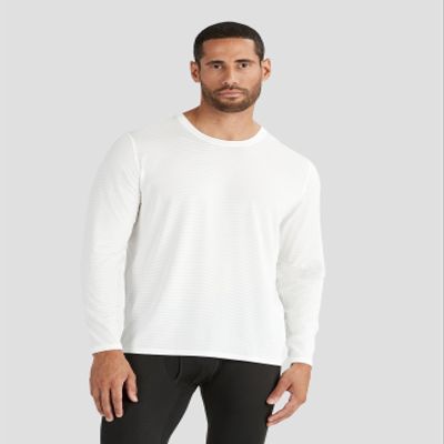 Terramar Mens Ventilator Performance Series Light Weight Long Sleeve Shirt with 4-Way Stretch, White, Medium