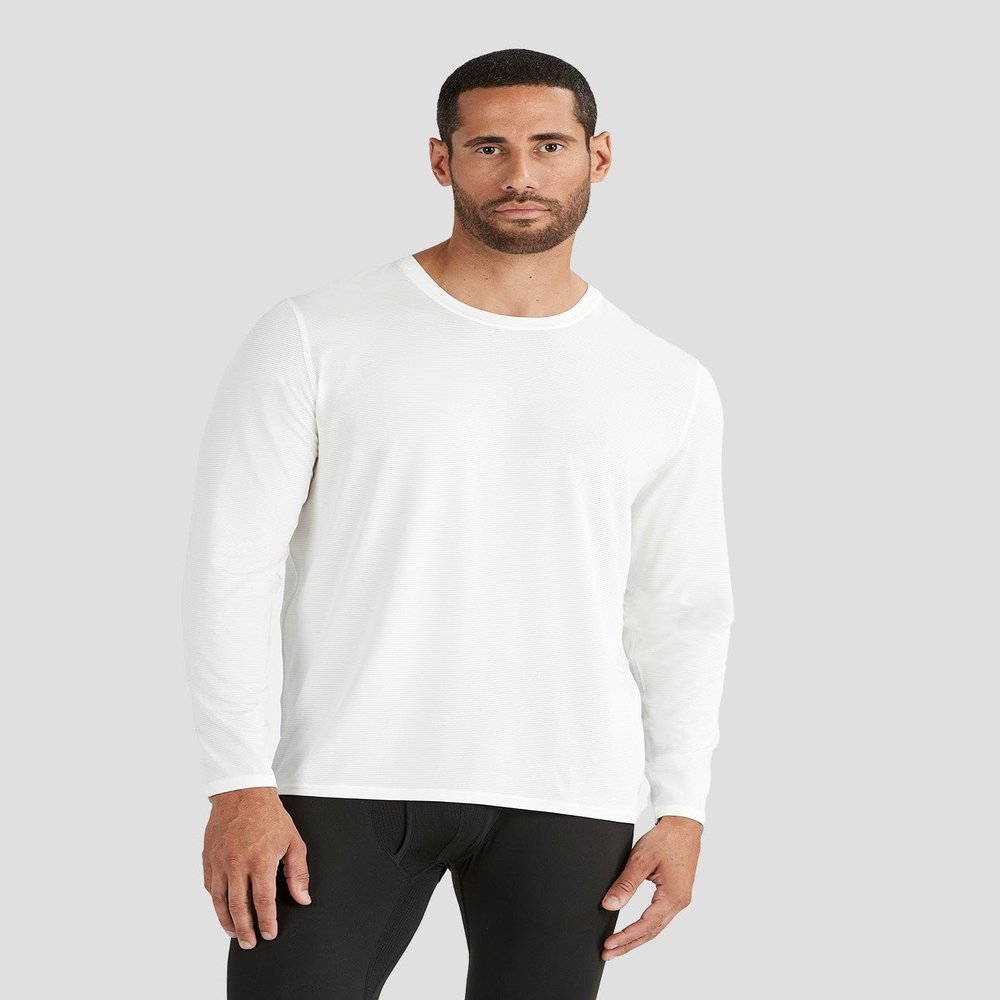 Terramar Mens Ventilator Performance Series Light Weight Long Sleeve Shirt with 4-Way Stretch, White, Medium
