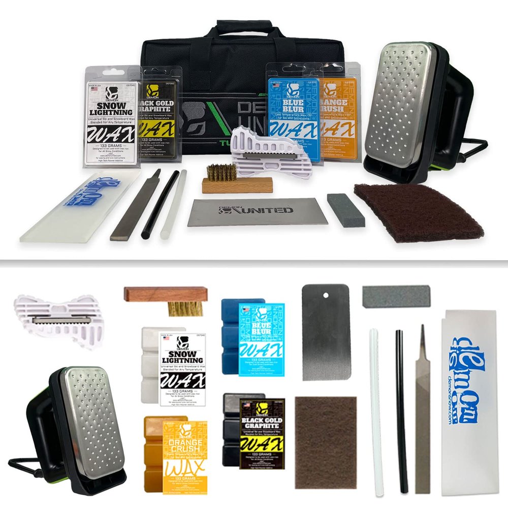 DEMON UNITED USA Diamond Star Edition Ski & Snowboard Tuning Kit, Total Season Wax, Wax Iron, Wax Apron, Nylon Brush, Base Cleaner, Brake Retainers (Diamond Star Edition Plus Base Cleaner)