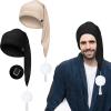 Geyoga 2 Pcs Men Silk Night Sleeping Cap Adjustable Drawstring Night Sleeping Cap with Pom Ball for Daily Use(Milk Fiber,Black, Khaki) view 1