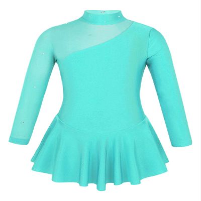 CHICTRY Girls' Sparkly Mock Neck Mesh Figure Ice Skating Dress Spandex Long Sleeves Dance Leotard Mint Green 6