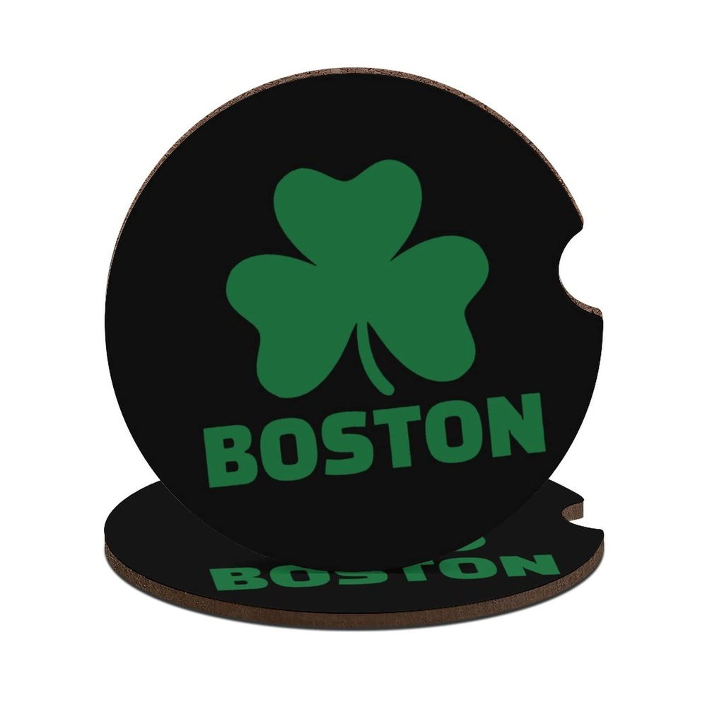 Boston Shamrock Wood Car Coasters for Cup Holders Drink Coaster Cup Mat Car Accessories for Women Men 2PCS