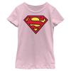 DC Comics Superman Classic Logo Girls Short Sleeve Tee Shirt, Light Pink view 1