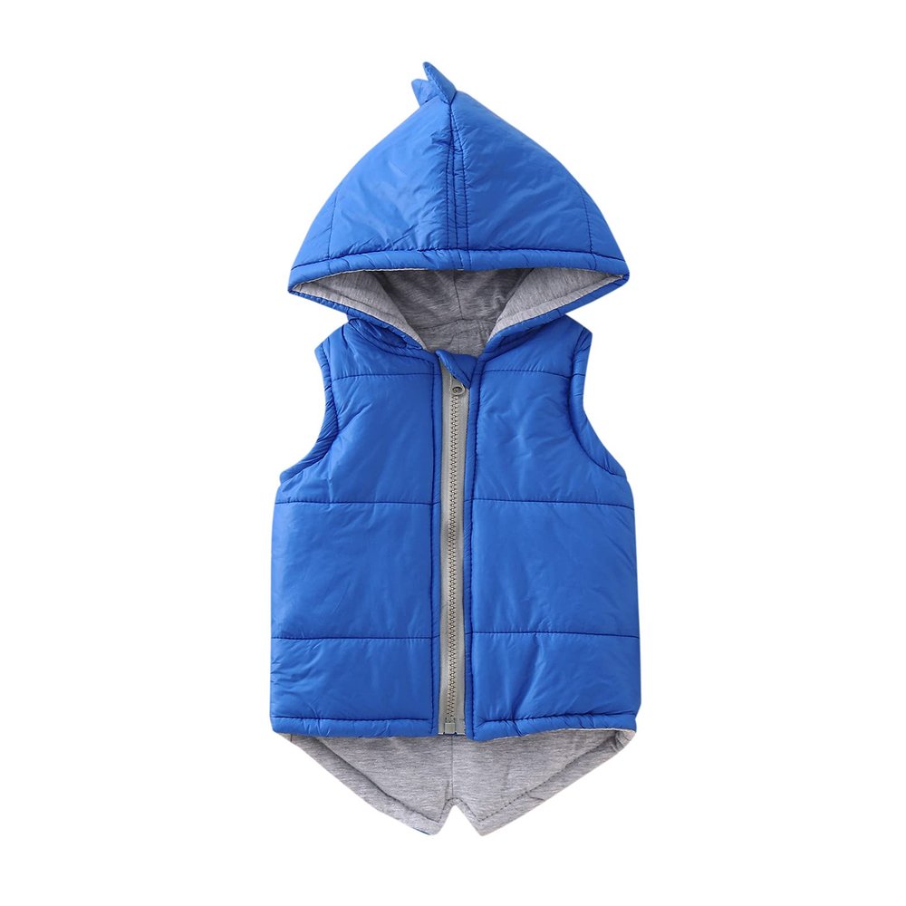 Baby Boys Girls Dinosaur Hooded Vest Winter uffer Lightweight Plaid Vests With Zip up Pockets 1-6 (Blue, 6-12 Months)