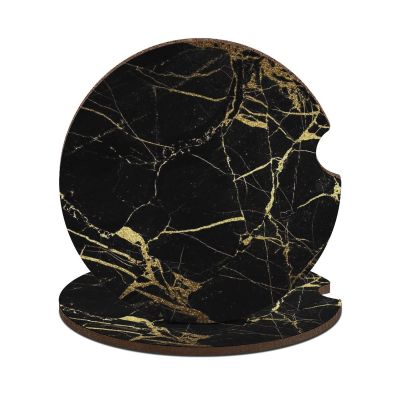 Gold and Black Marble Texture Wood Car Coasters for Cup Holders Drink Coaster Cup Mat Car Accessories for Women Men 2PCS