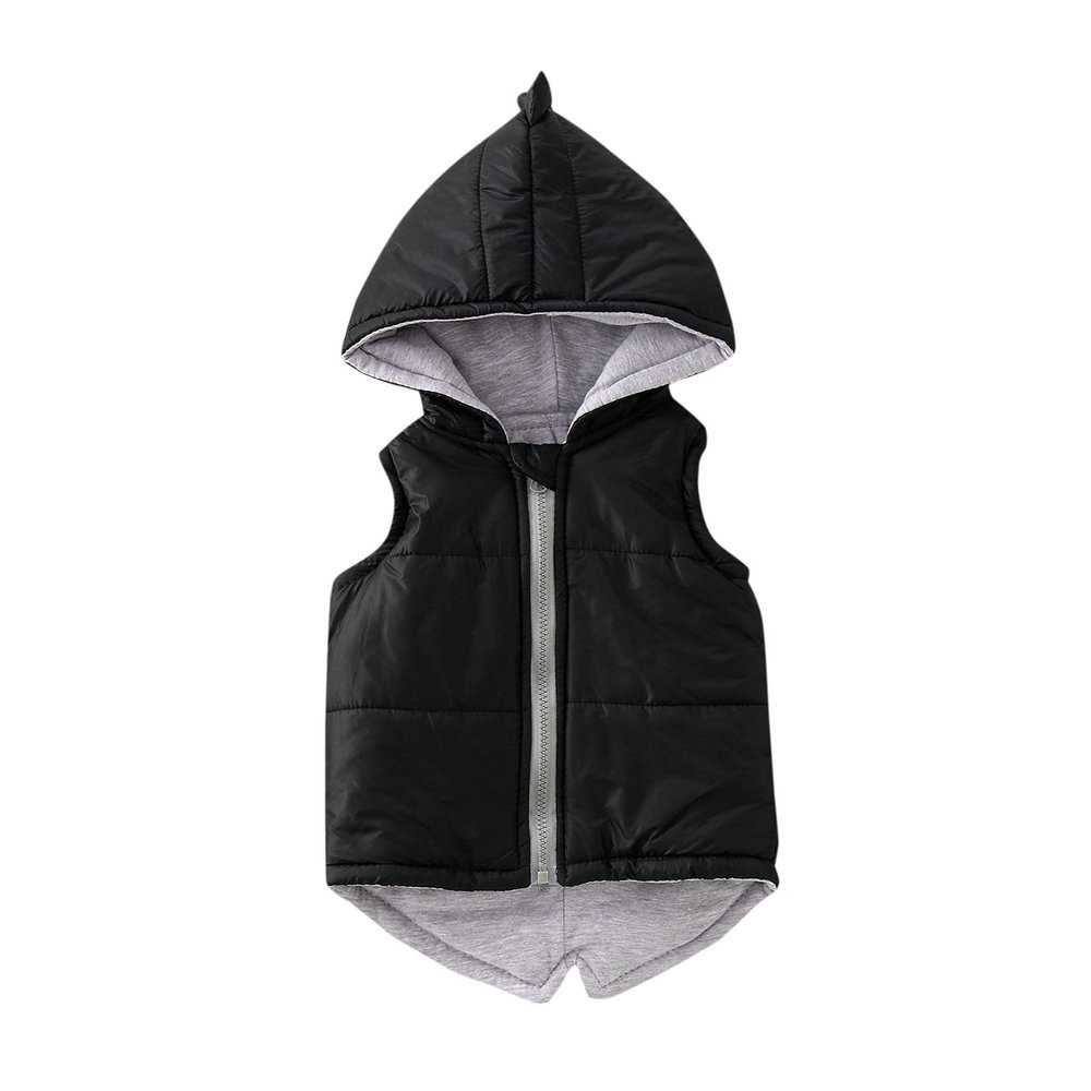 Baby Boys Girls Dinosaur Hooded Vest Winter uffer Lightweight Plaid Vests With Zip up Pockets (Black, 12-18 Months)