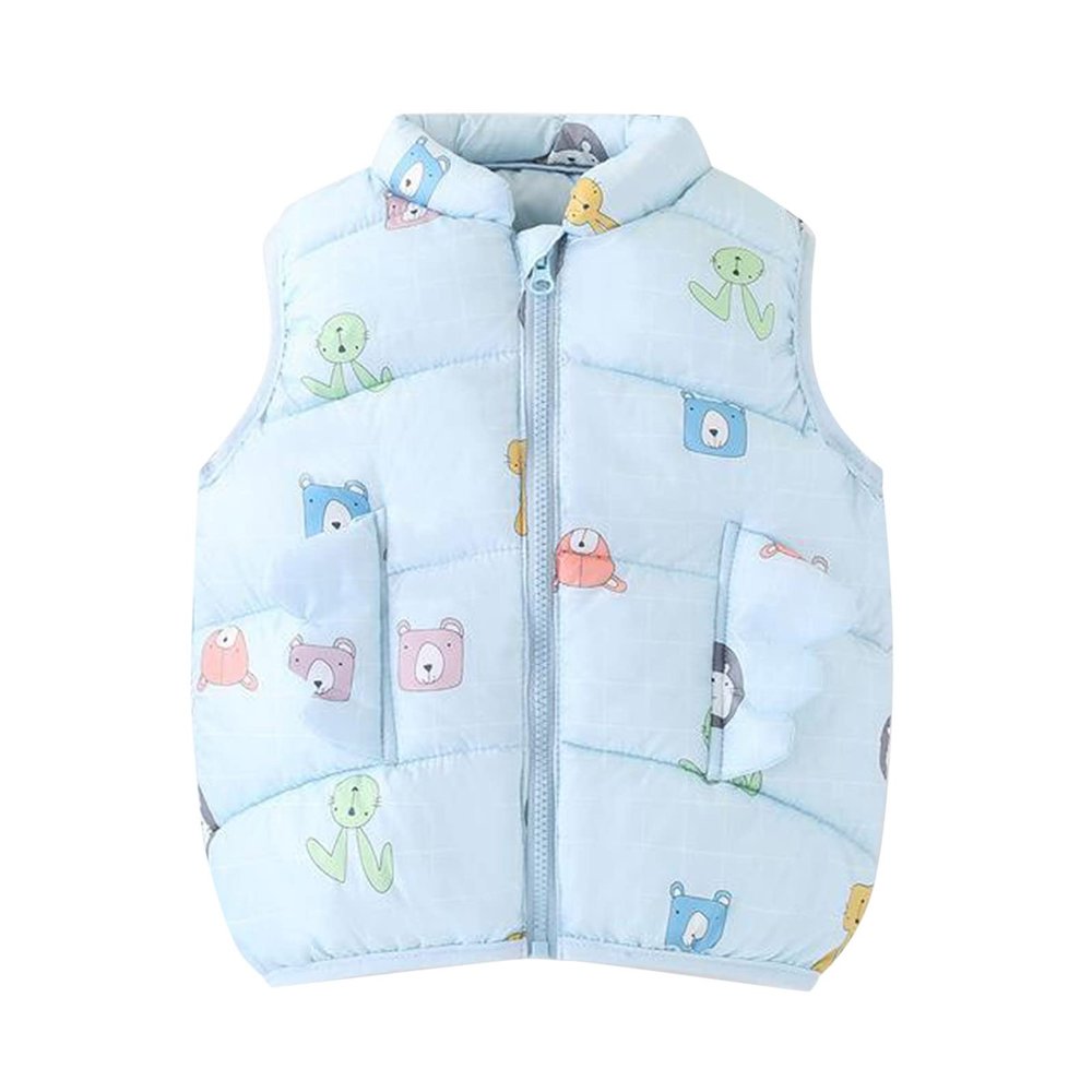 Baby Boys Girls Hooded Vest Cute Cartoon Winter uffer Lightweight Vests Cute Thick Soft Clothes 1-6 (Blue, 2-3 Years)