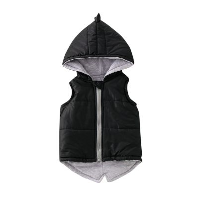 Baby Boys Girls Dinosaur Hooded Vest Winter uffer Lightweight Plaid Vests With Zip up Pockets 1-6 (Black, 6-12 Months)