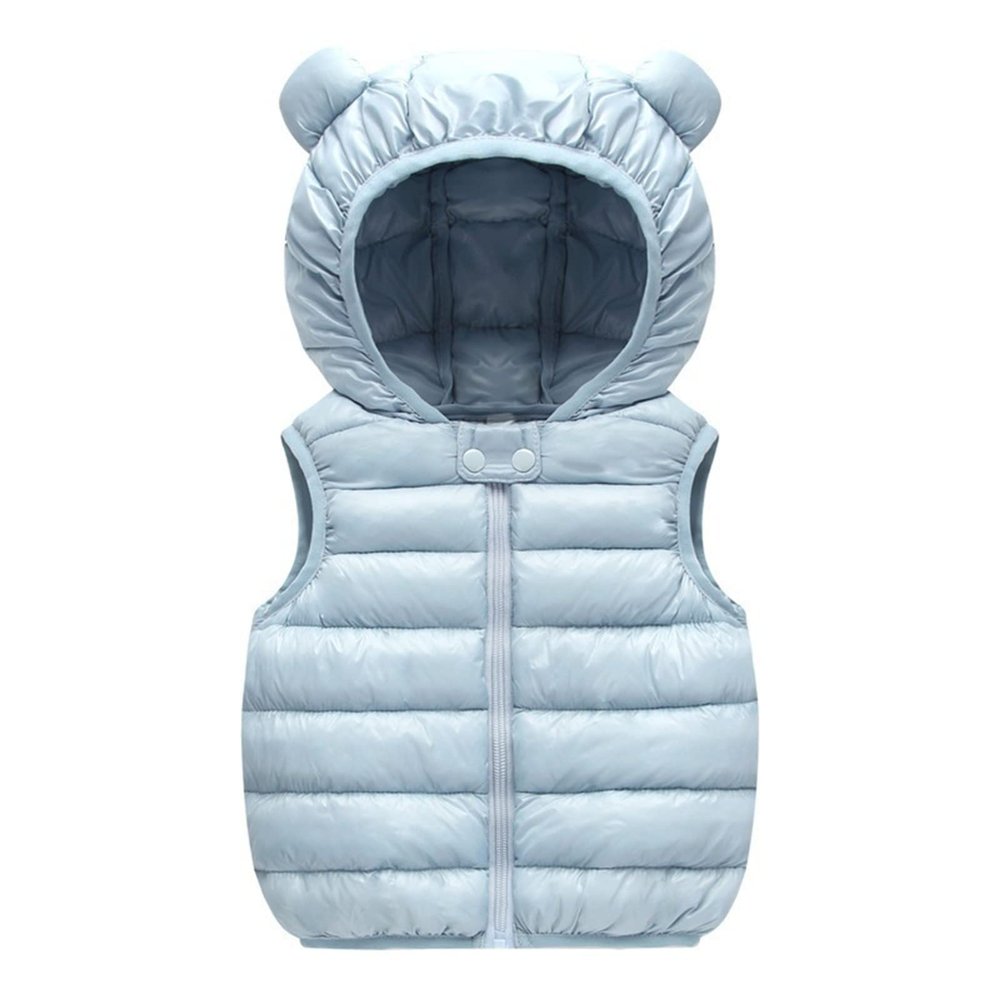 Toddler Girl Boys Vest Coat Winter uffer Lightweight Bear Ears HoodedVests Cute Thick Soft (Light Blue, 12-18 Months)