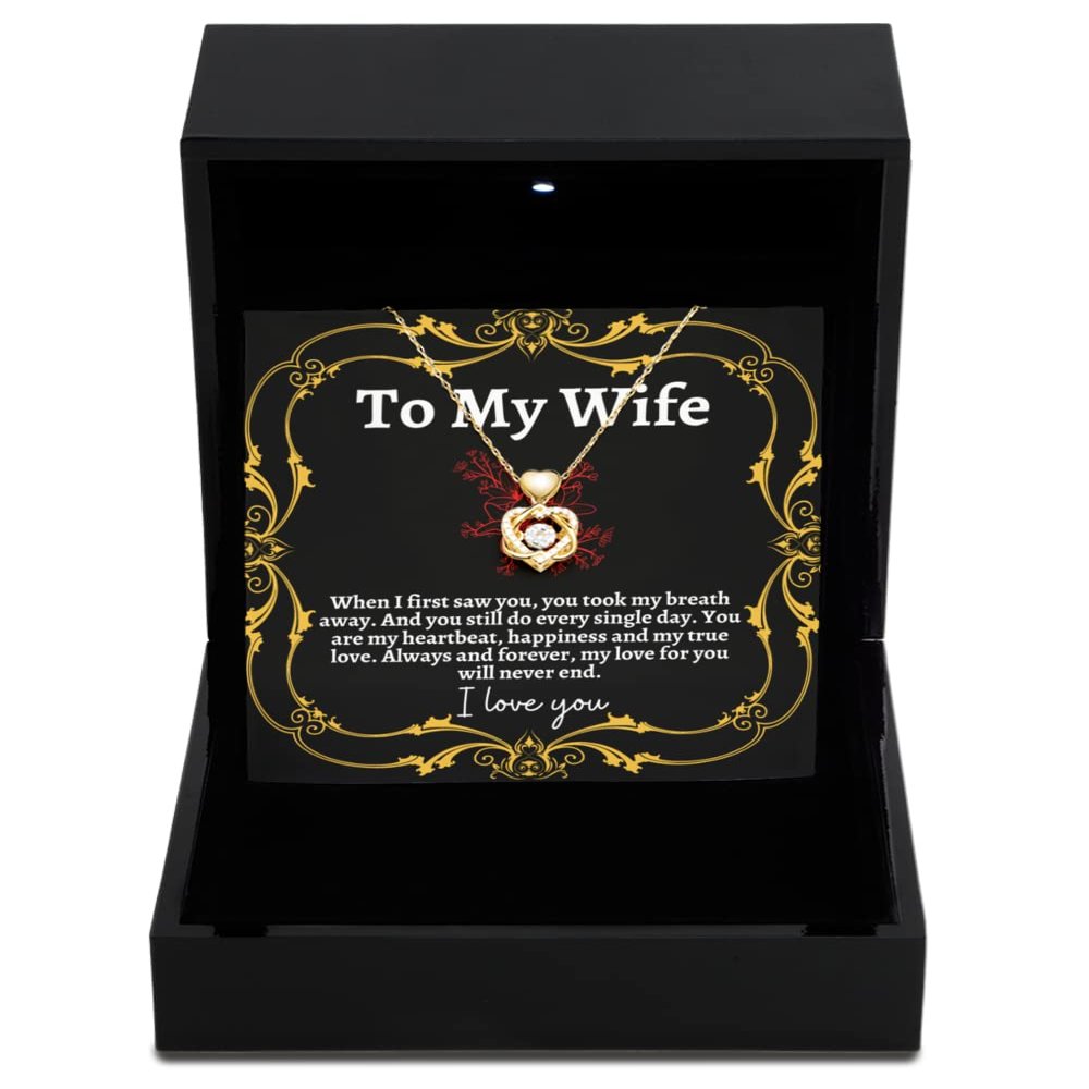 Heart Knot Gold Necklace Luxury Box Gift Necklace for Wife Heart shaped Silver and Gold Personalized Gift for Women