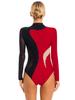easyforever Womens Shiny Rhinestone Long Sleeve Dance Costume Ballet Dance Leotards Gymnastics Bodysuit Tops Black&Red Large view 2