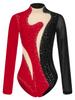 easyforever Womens Shiny Rhinestone Long Sleeve Dance Costume Ballet Dance Leotards Gymnastics Bodysuit Tops Black&Red Large view 3