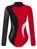 easyforever Womens Shiny Rhinestone Long Sleeve Dance Costume Ballet Dance Leotards Gymnastics Bodysuit Tops Black&Red Large view 4