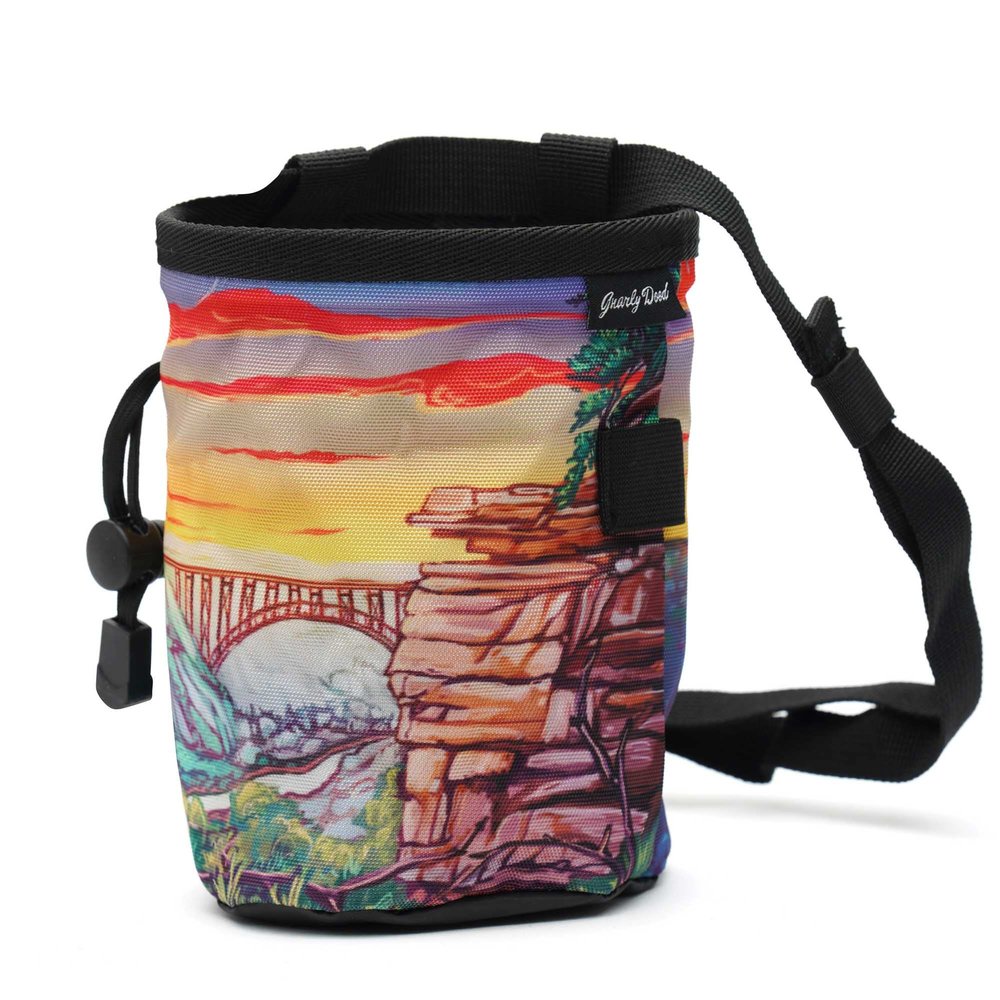 GNARLY DOOD New River Gorge Rock Climbing Chalk Bag | for Outdoor, Gym, & Bouldering | Adjustable Waist Belt, Durable Drawstring Closure, & Zippered Pocket