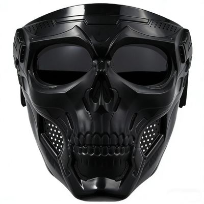 Airsoft Mask Paintball Mask Full Face Tactical Mask Suitable for ATV Motorcycle Cycling Skiing Halloween CS Game Cosplay Skull Mask (Black-Black Lens)