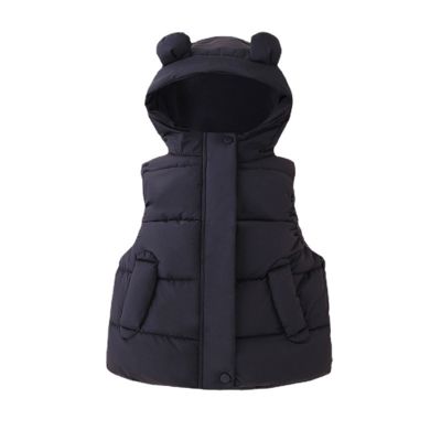 Toddler Girl Boys Vest Winter uffer Lightweight Bear Ears Hooded Vests Toddler Outwear (Black, 12-18 Months)