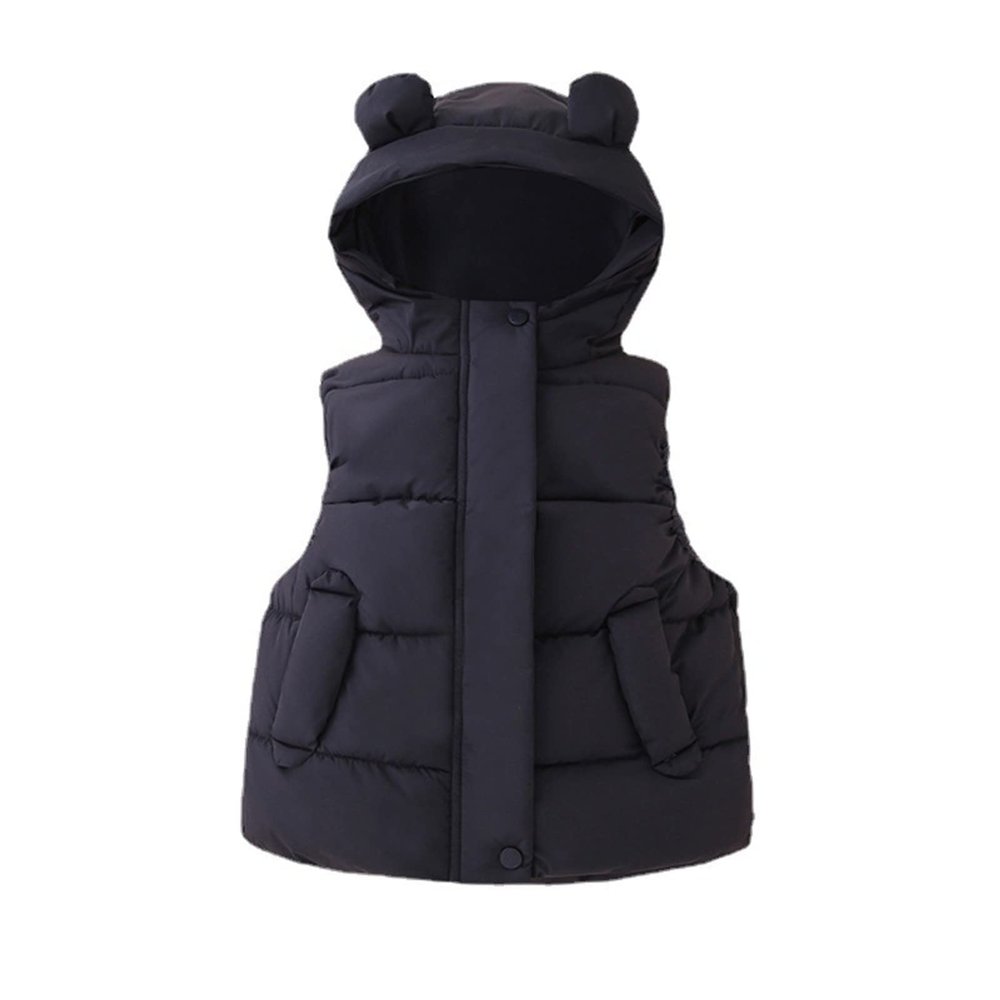 Toddler Girl Boys Vest Winter uffer Lightweight Bear Ears Hooded Vests Toddler Outwear (Black, 12-18 Months)