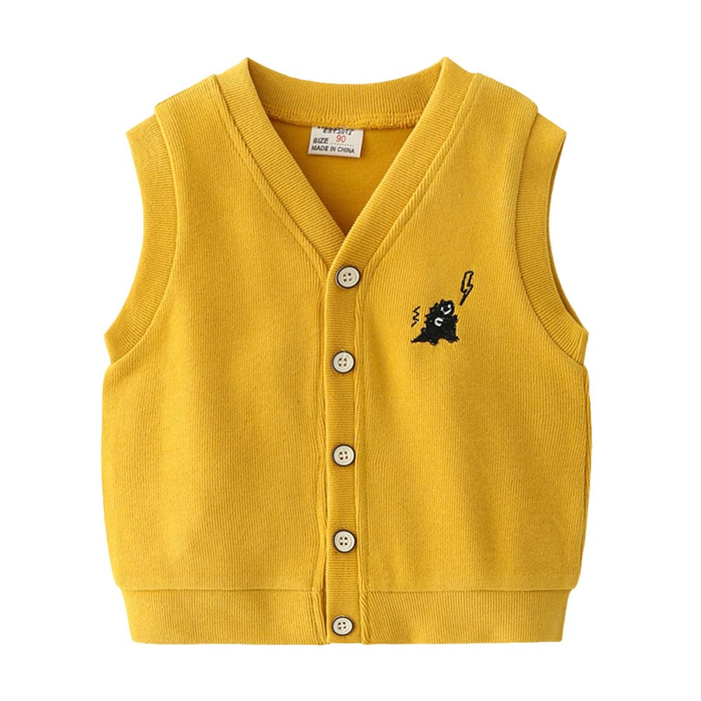 Infant Toddler Kids Child Baby Boys Sleeveless Patchwork Cartoon Fashion Vest Jacket Outer (Yellow, 18-24 Months)