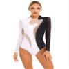 easyforever Womens Shiny Rhinestone Long Sleeve Dance Costume Ballet Dance Leotards Gymnastics Bodysuit Tops Black&White Small view 1