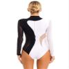 easyforever Womens Shiny Rhinestone Long Sleeve Dance Costume Ballet Dance Leotards Gymnastics Bodysuit Tops Black&White Small view 2