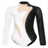 easyforever Womens Shiny Rhinestone Long Sleeve Dance Costume Ballet Dance Leotards Gymnastics Bodysuit Tops Black&White Small view 3