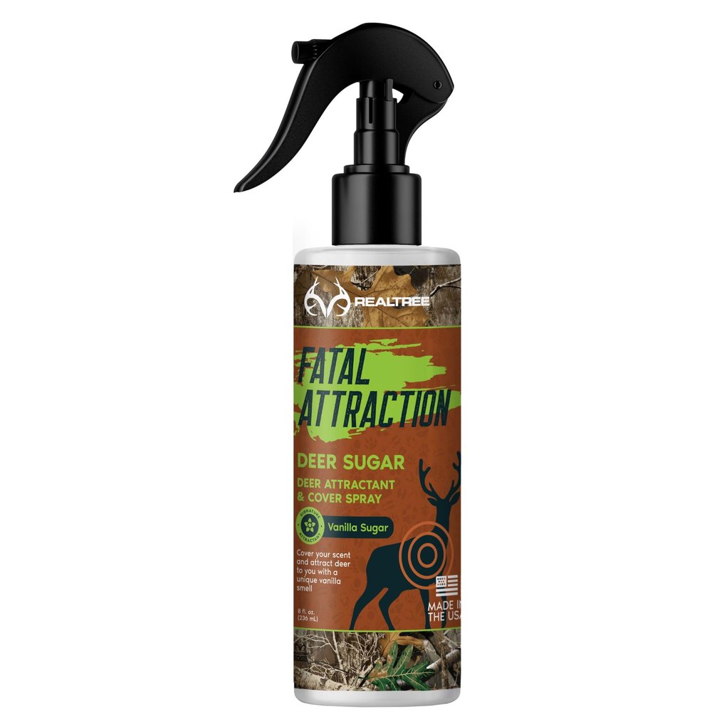 Fatal Attraction Deer Sugar Vanillin  Deer Attractant & Cover Scent  Vanilla-Based Curiosity Lure for Bucks Does & Big Game Hunting. Backed by Realtree