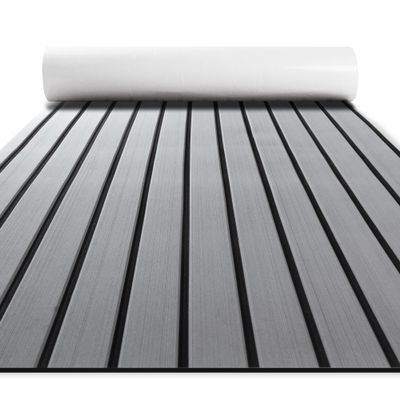 Fullfire EVA Foam Boat Flooring, Faux Teak Marine Boat Decking Sheet with Self-Adhesive Deck Carpet for Bass Boat Jon Boat Pontoon RV Kayak Floor 94" x 15" Grey with Black Lines