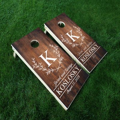 Full Set of Board and Bags - Distressed Custom Wedding Set 3 Wedding Day Marriage Last Name Couple Cornhole WRAP Set Vinyl Board Decal Baggo Bag Toss Boards * Made in The USA *