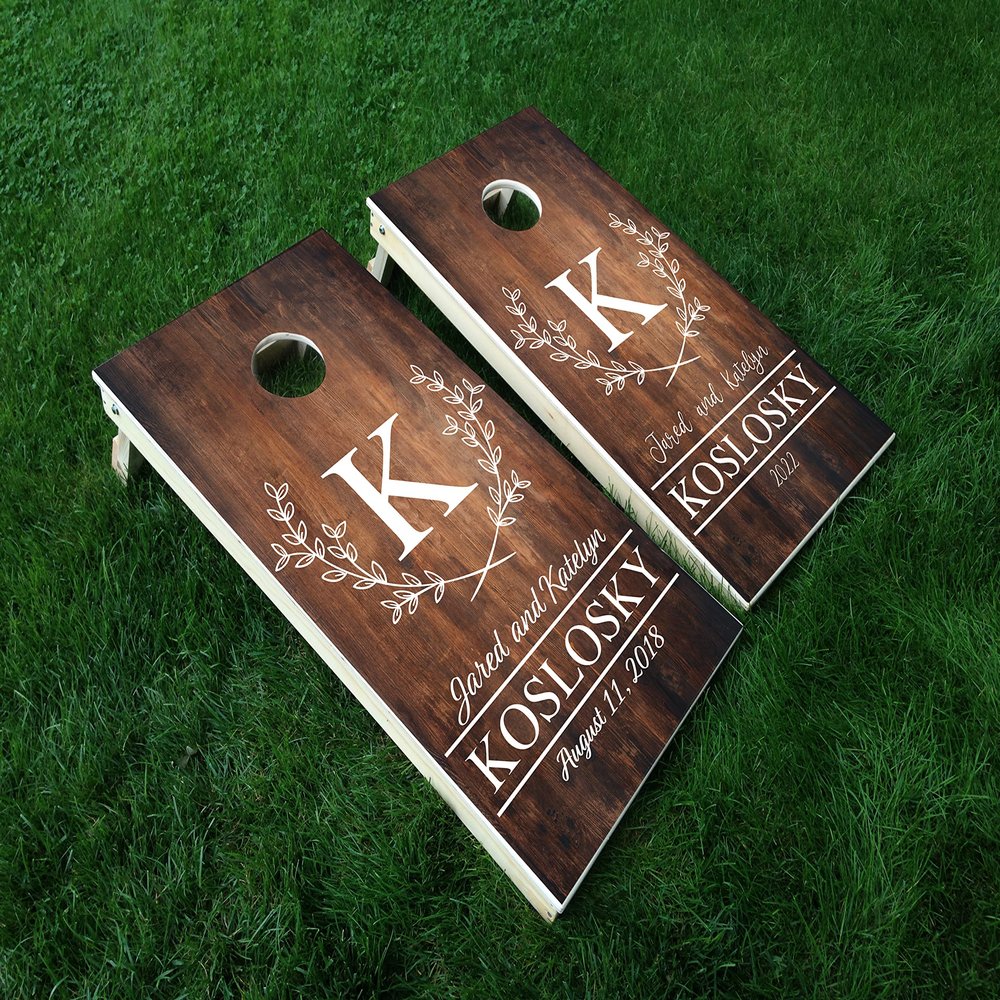 Full Set of Board and Bags - Distressed Custom Wedding Set 3 Wedding Day Marriage Last Name Couple Cornhole WRAP Set Vinyl Board Decal Baggo Bag Toss Boards * Made in The USA *