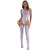 Vxuxlje Womens 3 Pieces Set Glossy Bodysuit High Cut Sleeveless Leotard Swimsuit with Stockings Light Purple Medium view 1