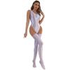 Vxuxlje Womens 3 Pieces Set Glossy Bodysuit High Cut Sleeveless Leotard Swimsuit with Stockings Light Purple Medium view 4