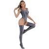 Vxuxlje Womens 3 Pieces Set Glossy Bodysuit High Cut Sleeveless Leotard Swimsuit with Stockings Dark Grey X-Large view 3