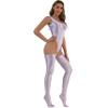 Vxuxlje Womens 3 Pieces Set Glossy Bodysuit High Cut Sleeveless Leotard Swimsuit with Stockings Light Purple Large view 3